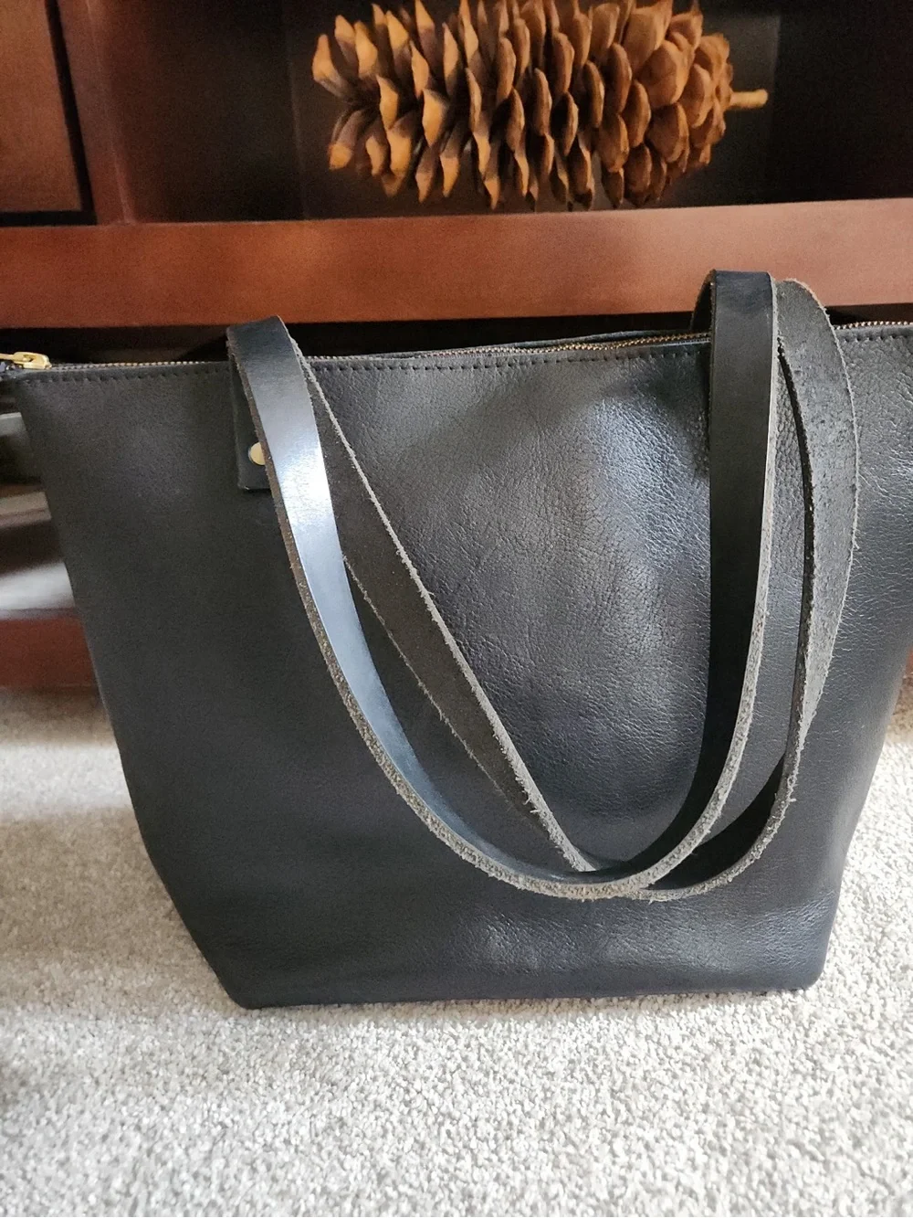 Portland Leather Goods Black Leather Tote Bag Zip Top - Picture 2 of 7